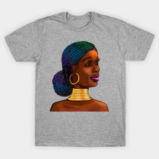 Black is beautiful Afro queen. The best Gifts for black women 2022- Mahagony brown skin girl with ombre braided, black African woman T-Shirt